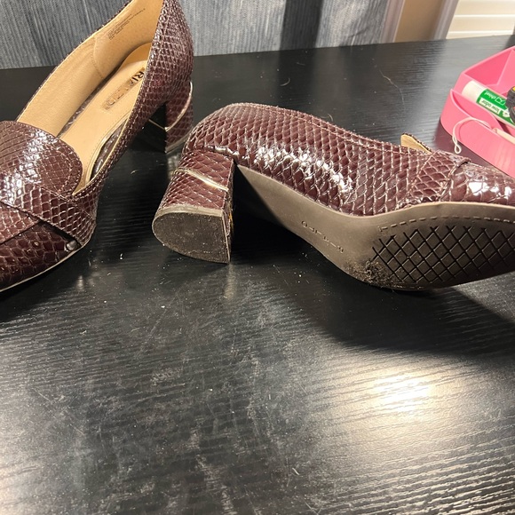 Rialto Dark Brown faux Snakeskin print block heel pumps - Picture 5 of 5